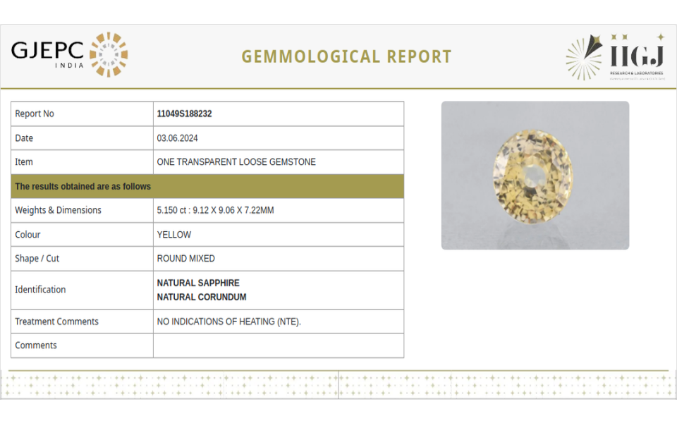 Yellow Sapphire / Pukhraj - 5.16 Carats
